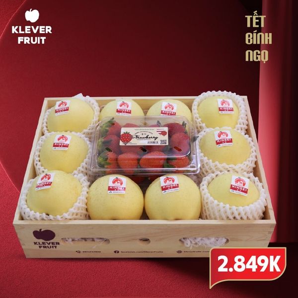 Hộp quà tết táo vàng mix dâu tây cao cấp