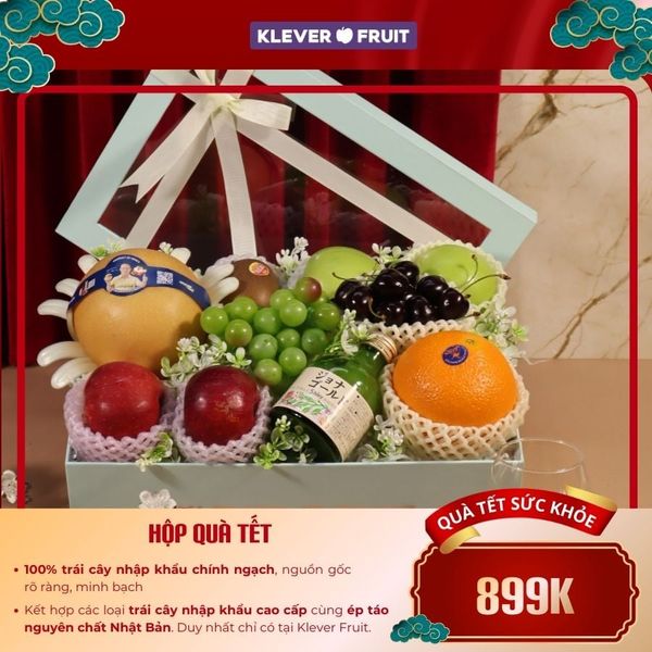 Hộp quà tết trái cây tone xanh tại Klever Fruit