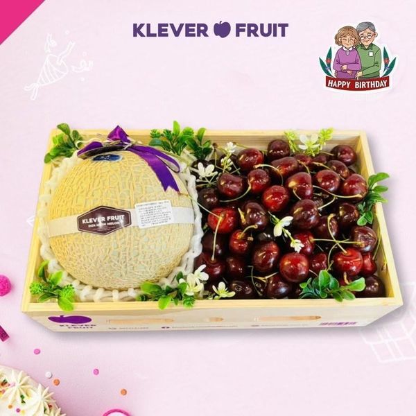 Hộp Quà Trái Cây Mix Dưa Nhật và Cherry Đỏ Mừng Sinh Nhật Bố Mẹ