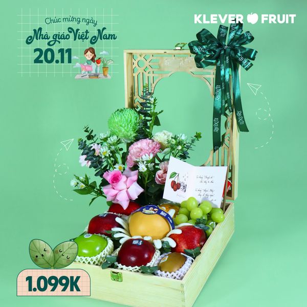 Hộp Hoa Tươi Mix Trái Cây Nhập Khẩu – Quà Tặng 20/11 Sang Trọng