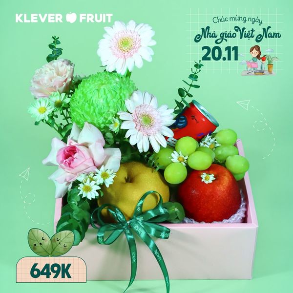 Hộp Trái Cây Mix Hoa Tươi 849K – Quà Tặng 20/11 Sang Trọng, Ý Nghĩa