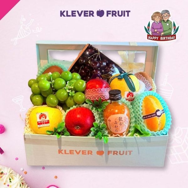 Hộp Quà Trái Cây Mix Nho Sữa Hàn và Cherry Đỏ Mừng Sinh Nhật Bố Mẹ