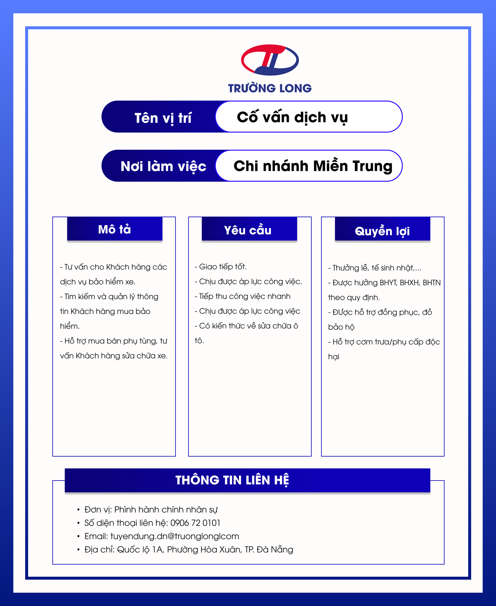 Cố vấn dịch vụ - Chi nhánh Miền Trung