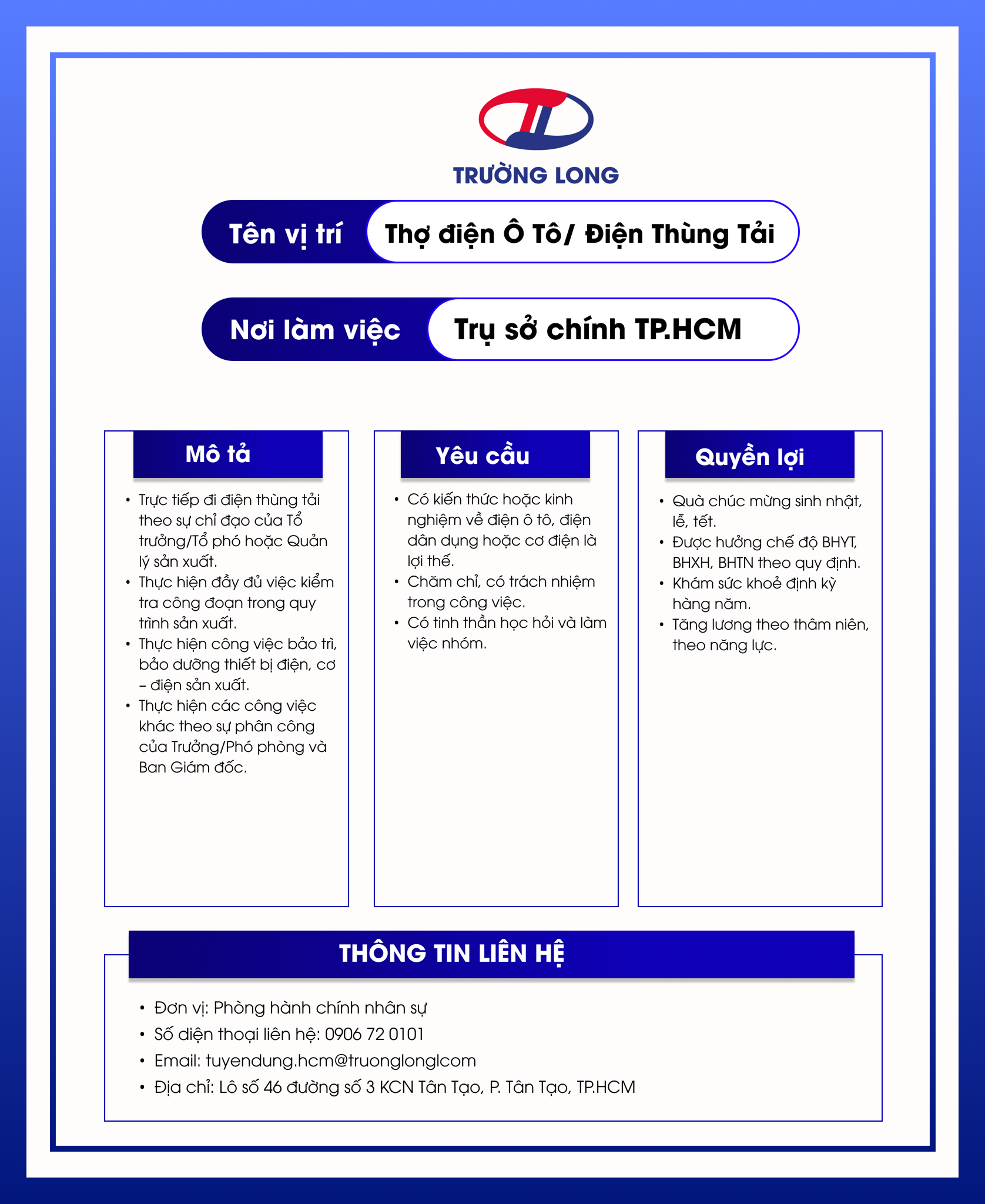 Thợ điện ô tô/Điện thùng tải