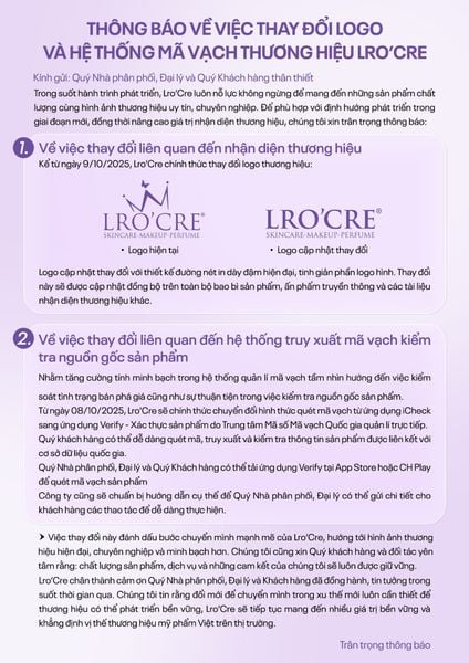 Lro’Cre chính thức thay đổi logo và hệ thống quét mã vạch – Bước tiến mới trong hành trình khẳng định thương hiệu