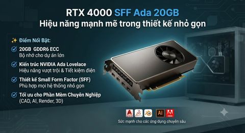 NVIDIA RTX 4000 SFF Ada 20GB – GPU chuyên nghiệp mạnh mẽ cho AI, CAD và dựng hình
