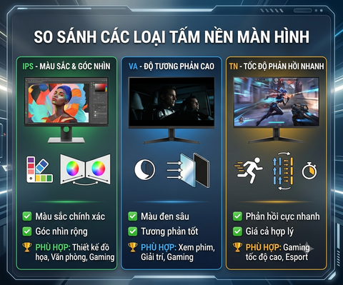 IPS, VA và TN khác nhau như thế nào? So sánh tấm nền màn hình chi tiết