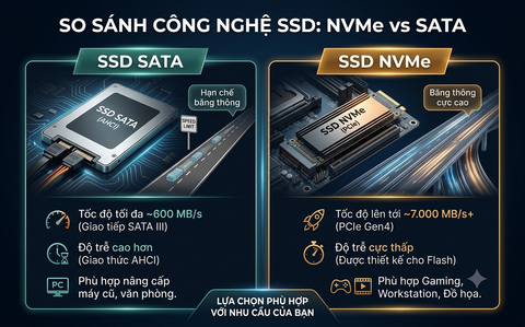 SSD NVMe và SSD SATA khác nhau như thế nào? Vì sao NVMe nhanh hơn?