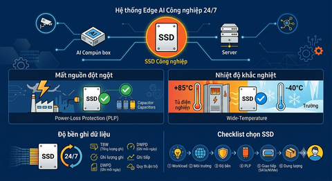 SSD công nghiệp cho Edge AI 24/7: Power-Loss Protection và Wide-Temperature quyết định uptime dây chuyền