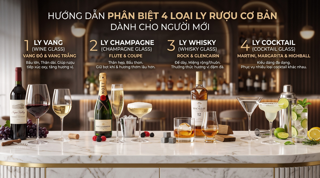 Bí Quyết Phân Biệt Các Loại Ly Uống Rượu Chuẩn Chuyên Gia Cho Người Mới