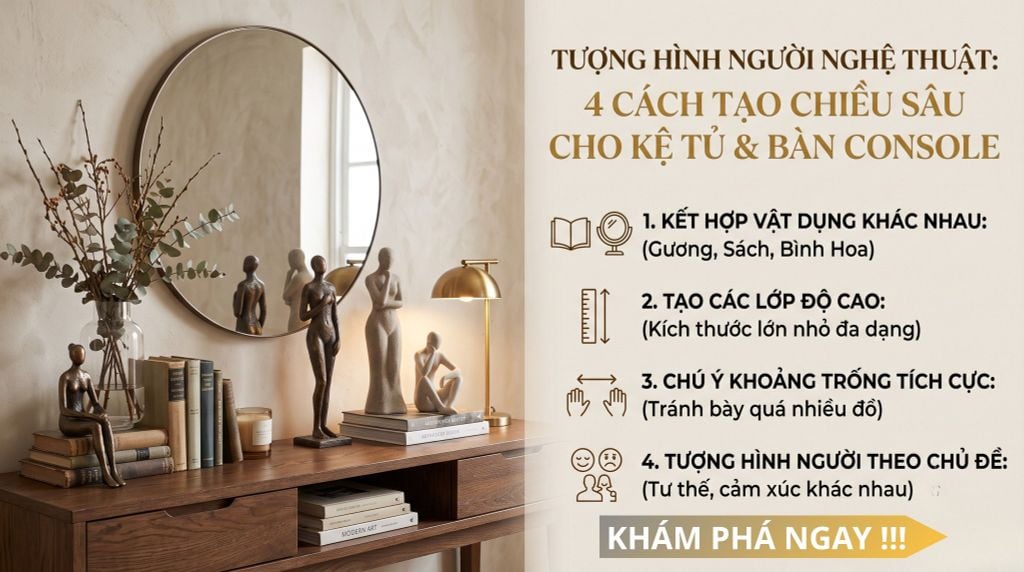 Tượng Hình Người Nghệ Thuật: 4 Cách Tạo Chiều Sâu Cho Kệ Tủ Và Bàn Console