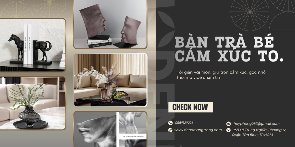 Gợi ý cách trang trí bàn trà với sách nghệ thuật, tượng nhỏ và bình hoa mini tạo thần thái tinh tế