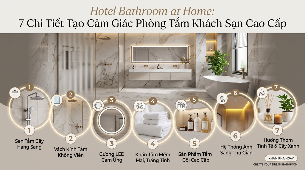 Hotel Bathroom at Home: 7 Chi Tiết Tạo Cảm Giác Phòng Tắm Khách Sạn Cao Cấp