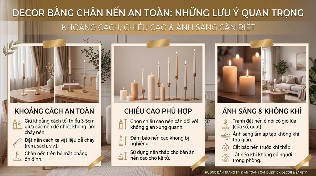Decor Bằng Chân Nến An Toàn: Khoảng Cách, Chiều Cao Và Ánh Sáng Cần Lưu Ý