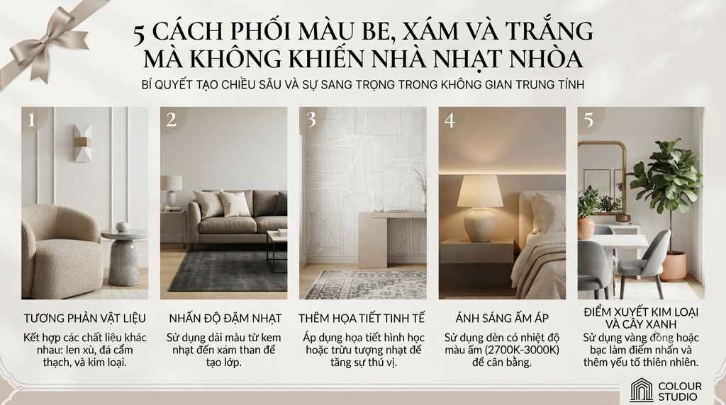 5 Cách Phối Màu Be, Xám Và Trắng Mà Không Khiến Nhà Nhạt Nhòa