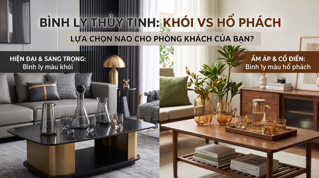 Bộ Bình Ly Thủy Tinh: Nên Chọn Màu Đen Khói Hay Màu Cam Hổ Phách Cho Phòng Khách?