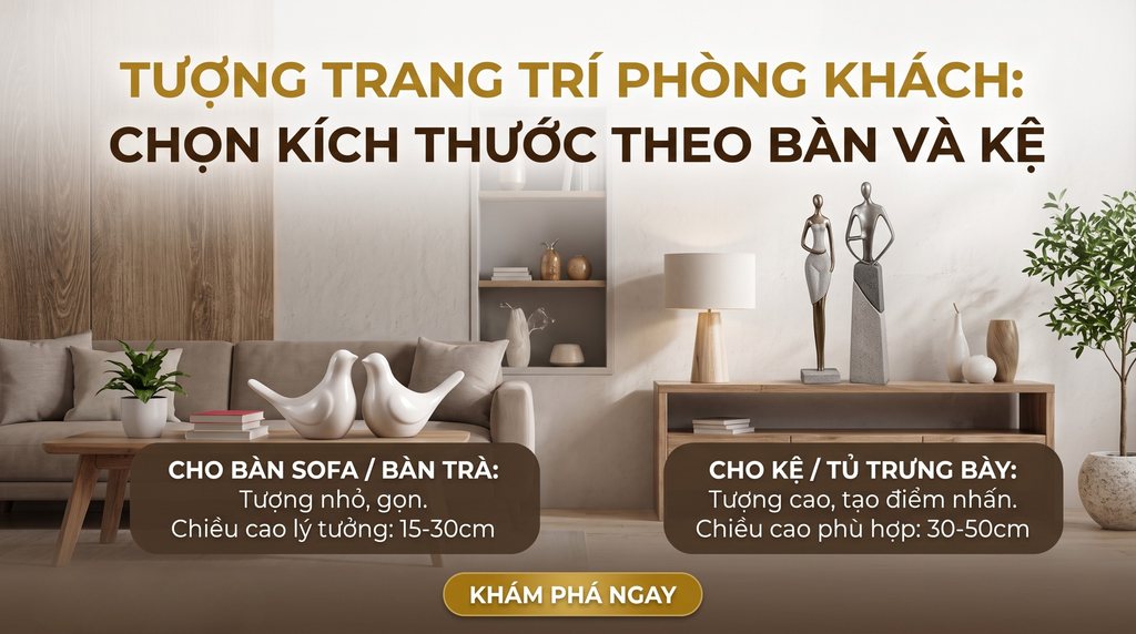 Nghệ Thuật Chọn Kích Thước Tượng Decor Phòng Khách Trưng Bày Bàn Trà Và Kệ Tủ Chuẩn Xác Nhất