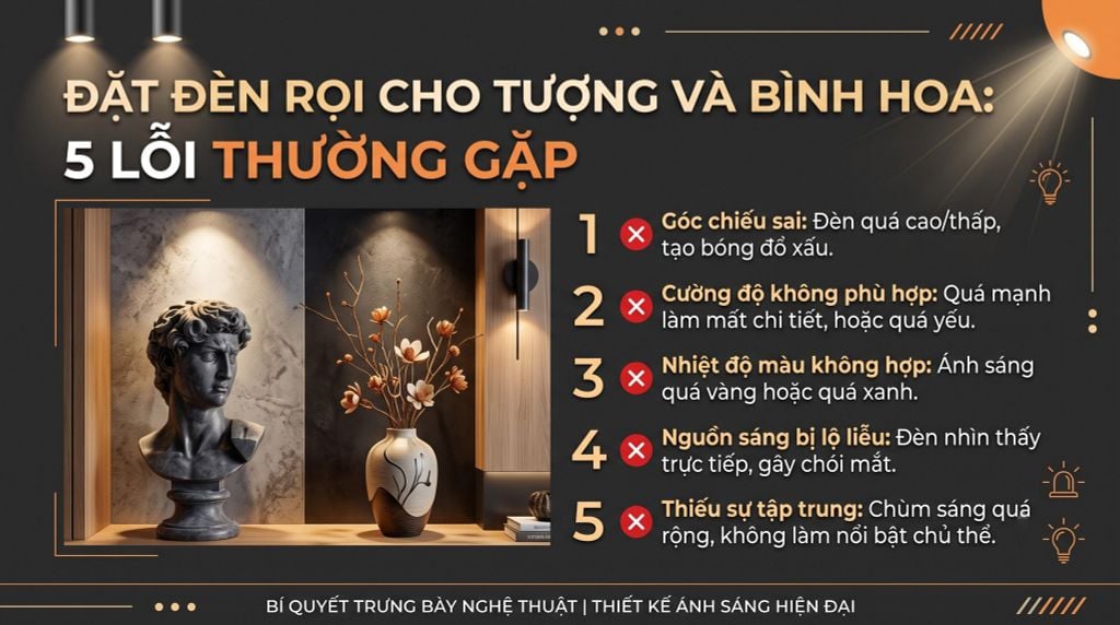 Đặt Đèn Rọi Cho Tượng Và Bình Hoa: 5 Lỗi Thường Gặp & Cách Tối Ưu Ánh Sáng