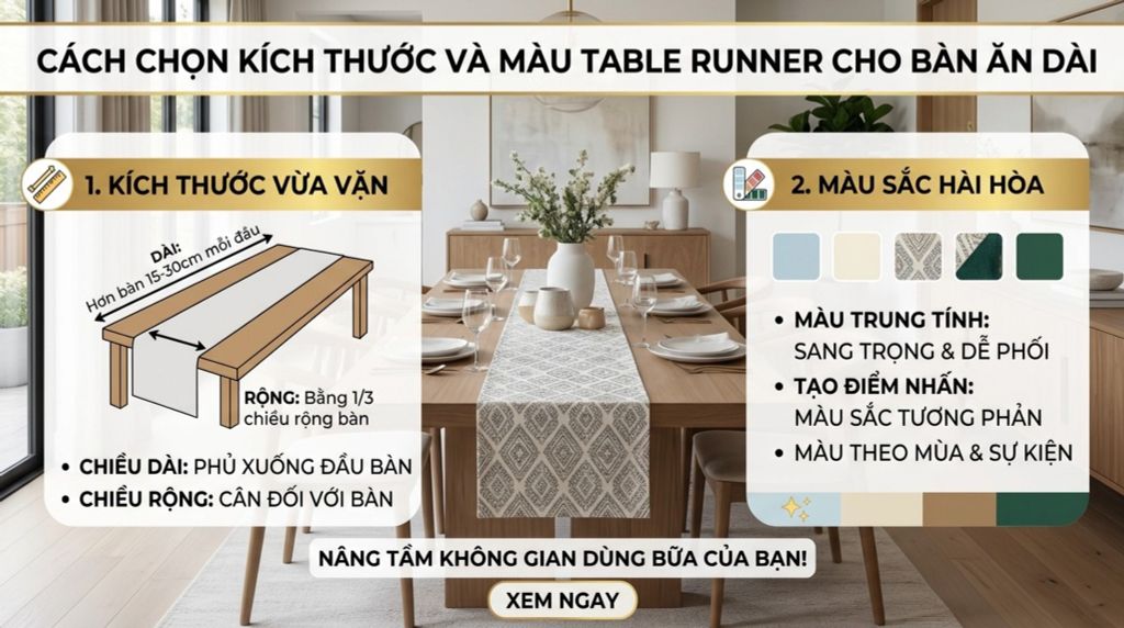 Bí Quyết Chọn Kích Thước Và Màu Sắc Table Runner Cho Bàn Ăn Dài Thêm Sang Trọng