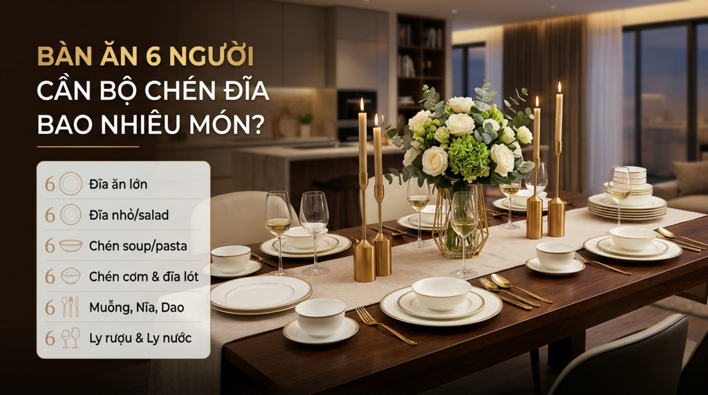 Bàn Ăn 6 Người Cần Bộ Chén Đĩa Bao Nhiêu Món? Hướng Dẫn Chọn Mua Chuẩn Chuyên Gia