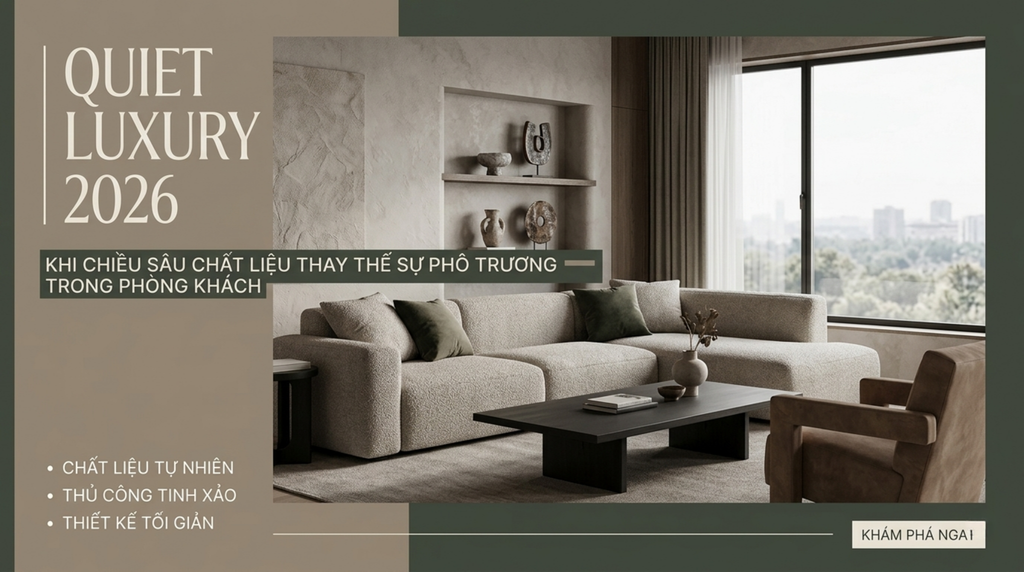 Quiet Luxury 2026: Khi chiều sâu chất liệu thay thế sự phô trương trong phòng khách