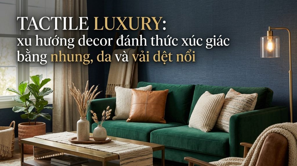 Tactile Luxury: Xu hướng decor đánh thức xúc giác bằng nhung, da và vải dệt nổi