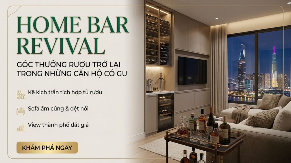Home Bar Revival: Góc Thưởng Rượu Trở Lại Trong Những Căn Hộ Có Gu