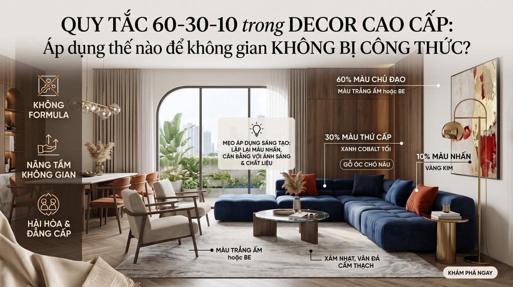Quy tắc 60–30–10 Trong Decor Cao Cấp: Áp Dụng Thế Nào Để Không Gian Không Bị 