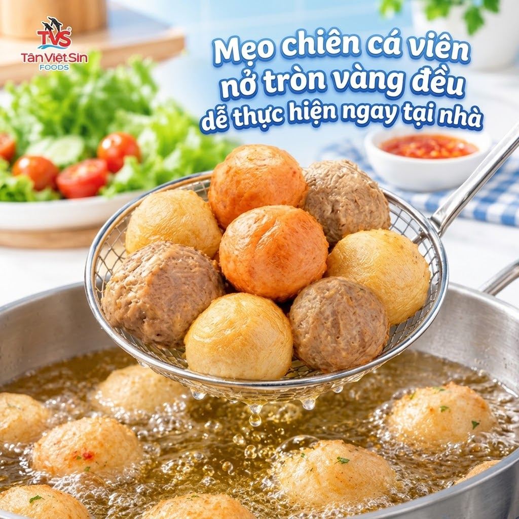 Cách chiên cá viên nở tròn vàng đều ít bị nhăn