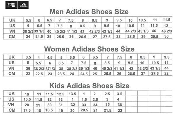 Bảng Size Giày Adidas Nam, Nữ, Trẻ Em