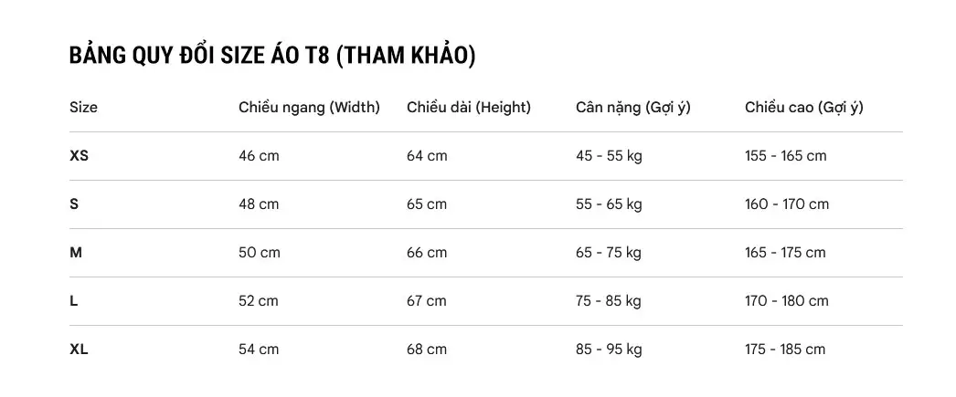 size áo chạy bộ T8 trail