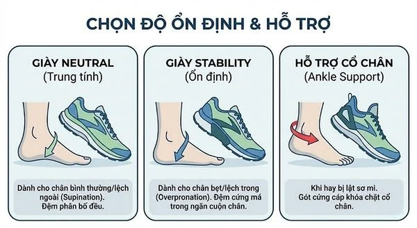 Giày neutral khác stability chỗ nào