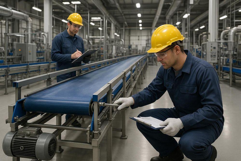 Kỹ thuật viên kiểm tra và bảo trì thiết bị dây chuyền trong nhà máy
