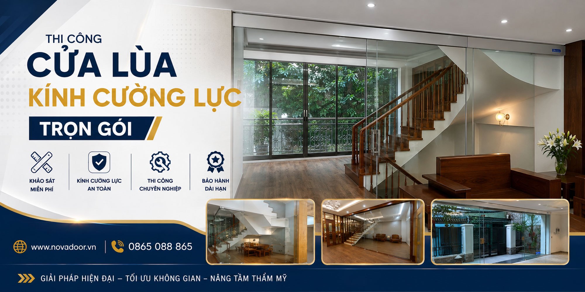 Thi công cửa lùa kính cường lực trọn gói