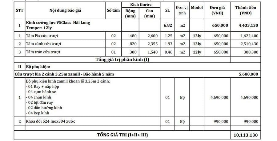 báo giá cửa trượt kính lùa zamilldoor