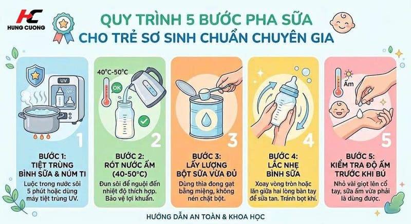 Cách Pha Sữa Cho Trẻ Sơ Sinh Chuẩn Khoa Học Với 5 Bước