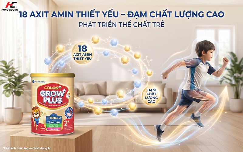 Sữa Colos24 Grow Plus chứa 18 axit amin thiết yếu giúp bé phát triển thể chất