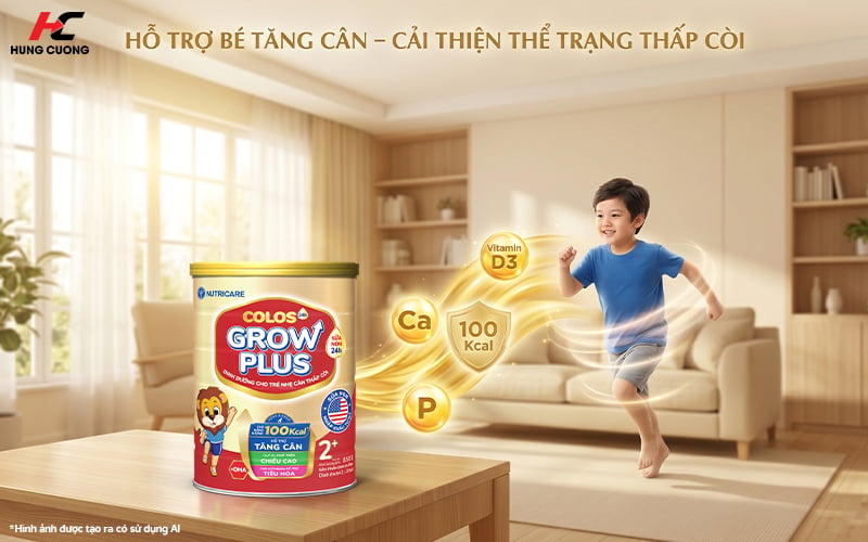 Sữa Colos24 Grow Plus cung cấp năng lượng 100Kcal/100ml giúp bé tăng cân