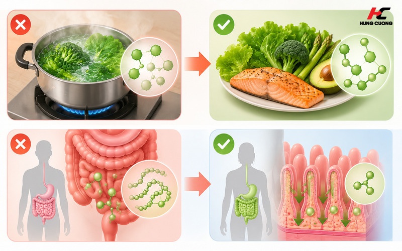 Thực phẩm thô không thể cung cấp đủ Axit Folic cho cơ thể