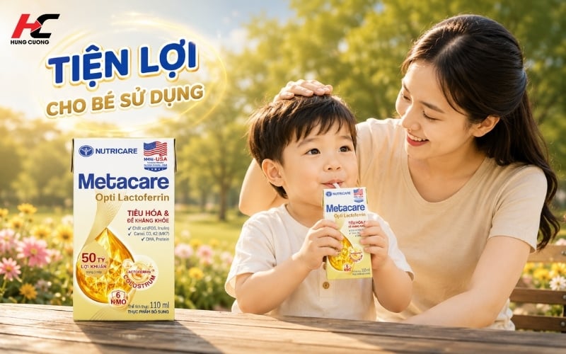 Metacare Opti Lactoferrin dạng pha sẵn tiện lợi bé dùng