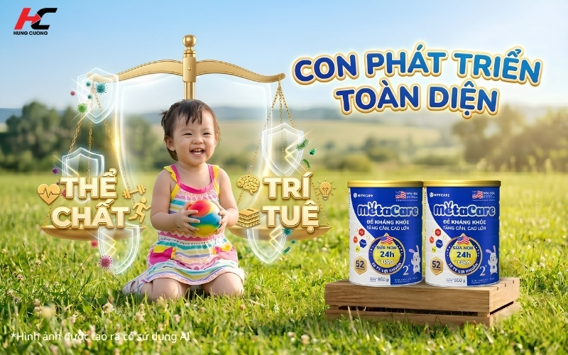 Sữa Metacare xanh cân bằng giữa thể chất và trí tuệ cho bé