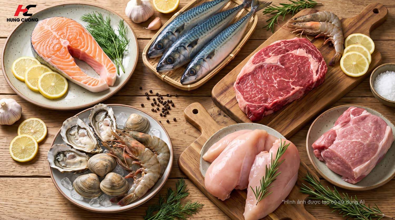 Nhóm các loại hải sản và thịt động vật