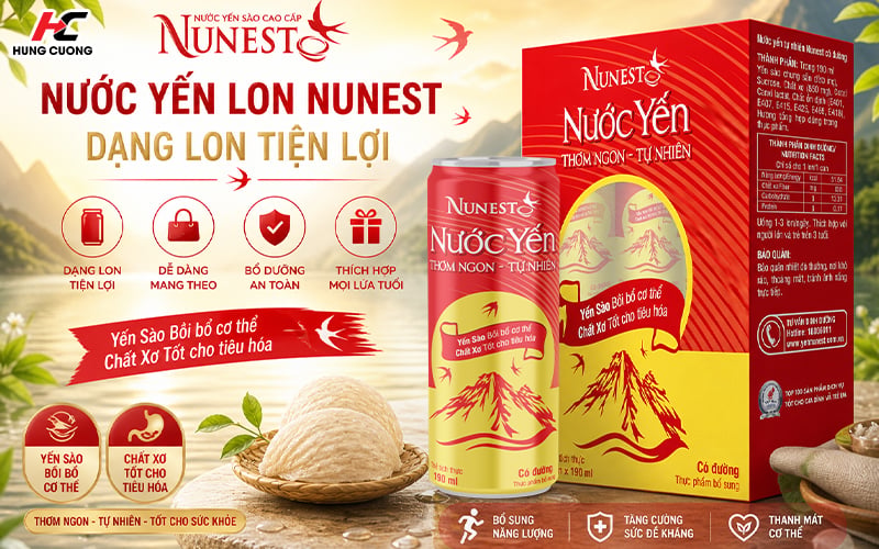 Nước yến sào Nunest dạng lon tiện lợi sử dụng