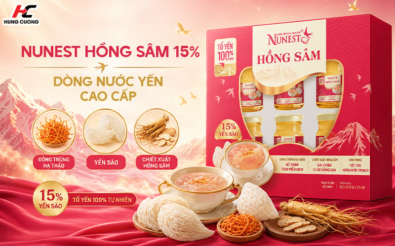Nước yến sào Nunest Hồng Sâm chứa 15% yến sào