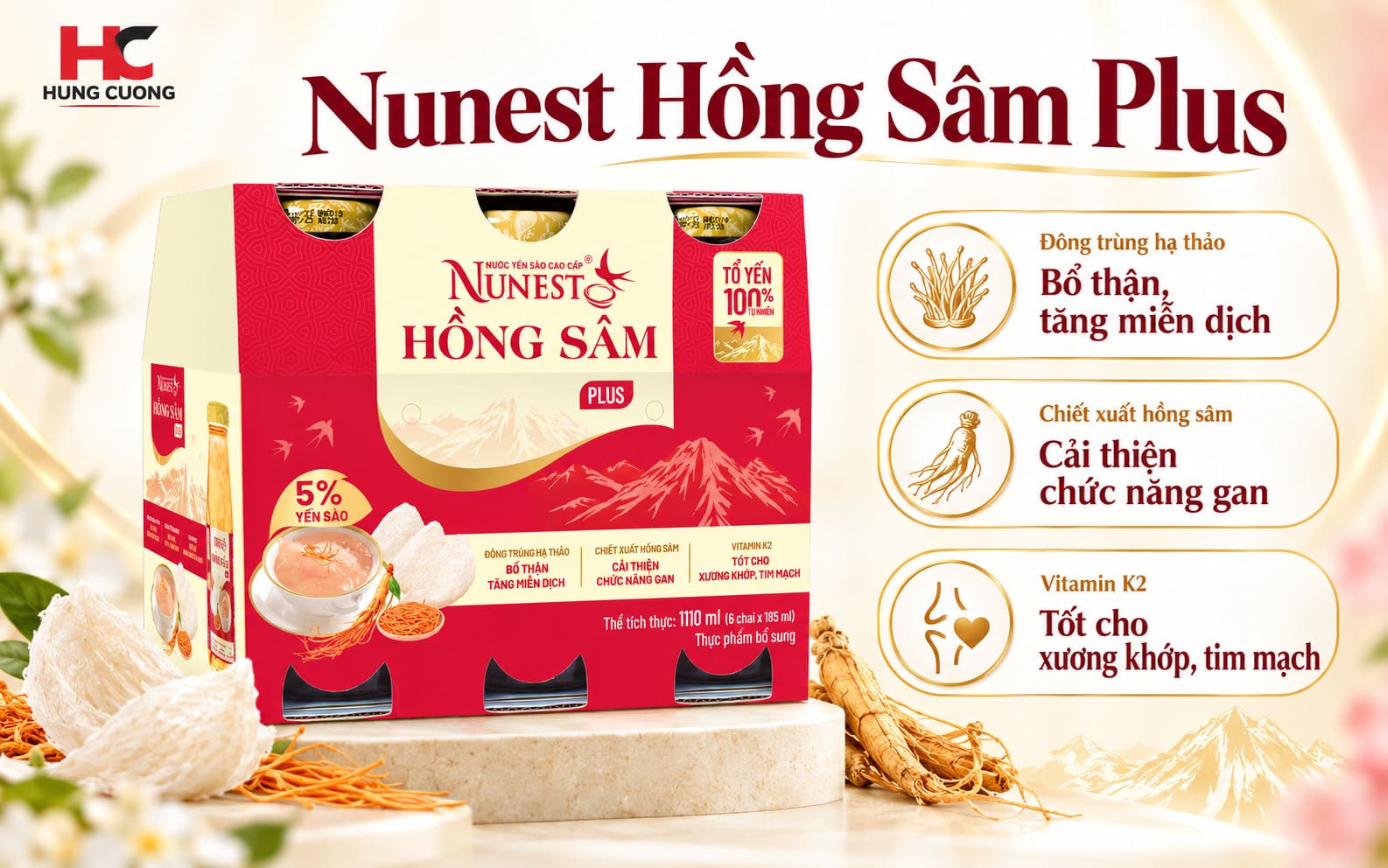 Nước yến sào Nunest Hồng Sâm Plus
