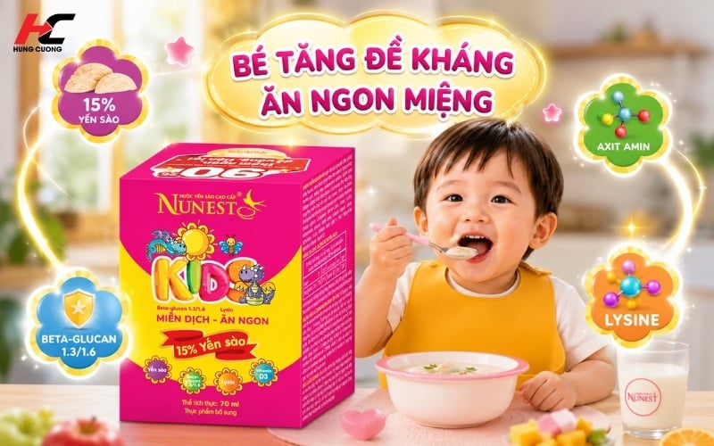 Sản phẩm hỗ trợ cho bé tăng đề kháng, ăn ngon yến sào Nunest Kid