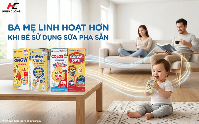 Bé sử dụng sữa pha sẵn giúp ba mẹ nhàn hơn