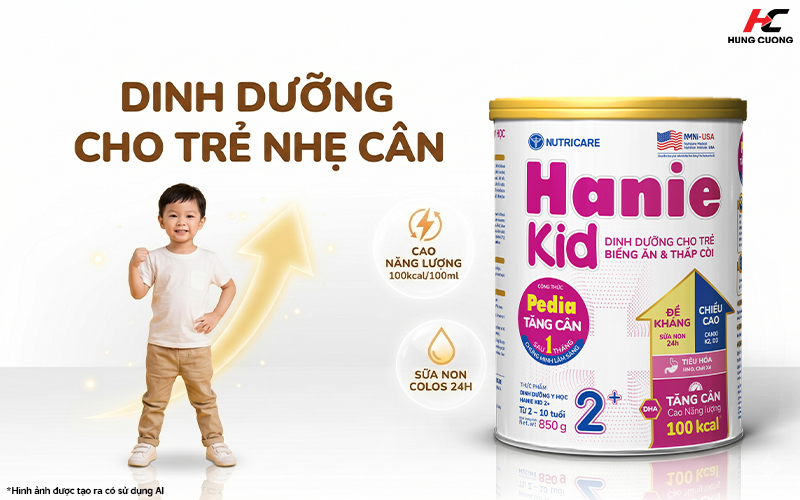 Sữa bột trẻ em cao năng lượng Hanie Kid dinh dưỡng cho trẻ nhẹ cân