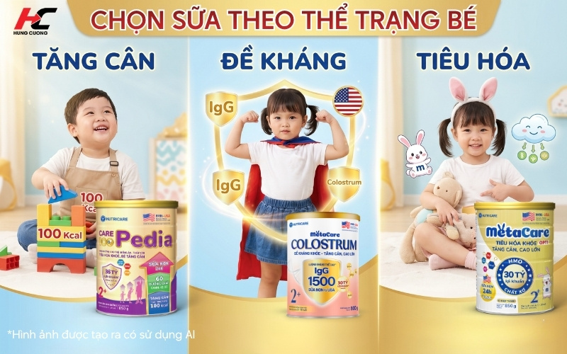 Chọn sữa bột trẻ em theo thể trạng của bé từ tăng cân đề kháng hoặc tiêu hóa