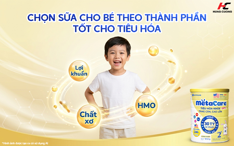 Chọn sữa bột trẻ em chứa thành phần tốt cho tiêu hóa như lợi khuẩn và HMO